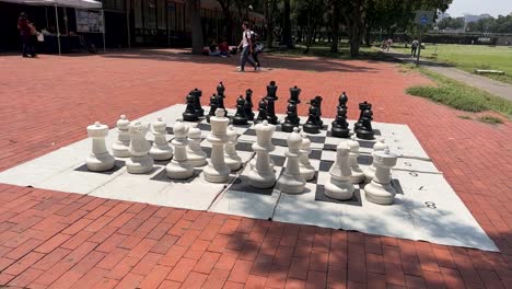 Strategic-moves,-giant-chessboard-at-CU-unam,-Mexico-City