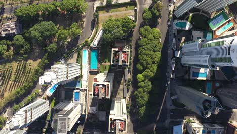 Aerial-top-down-view-over-the-skyscrapers-in-Puerto-Madero,-Bueno-Aires