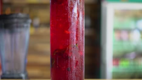 Rotes-Alkoholisches-Getränk-Im-Großen-Glas,-Gin-Tonic,-Gin-Tonic,-Bar