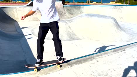Skateboarder-failed-tricks-on-the-ramp-outdoors-in-sunrise