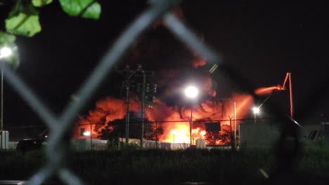 A-powerful-fire-overnight-at-a-chemical-plant-in-Toronto,-Canada