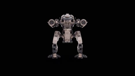 Detailliertes-3D-Modell-Des-Roboterschadens,-Große-Rückansicht,-Futuristische-Maschinen-Rendering-Animation-Des-Kriegers,-Manipulierte-Skelettstruktur,-Overlay-Für-Alpha-Matte-Kanalmischung,-Science-Fiction-Konzept