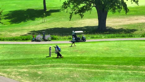 Group-of-golfers-on-green-fairway-at-prestigious-country-club