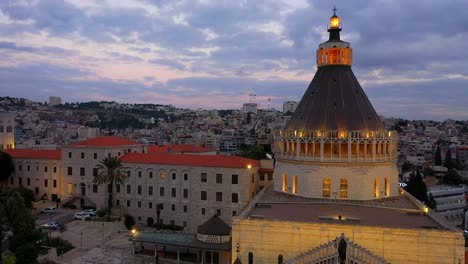 Aerial-footage-of-the-Basilica-of-the-Annunciation-over-the-old-city-houses-of-Nazareth