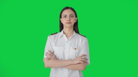 Portrait-of-Indian-woman-pilot-Green-screen