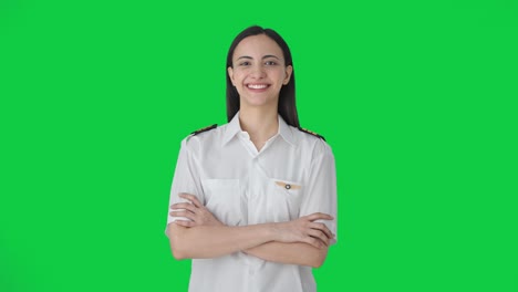 Portrait-of-Happy-indian-woman-pilot-Green-screen