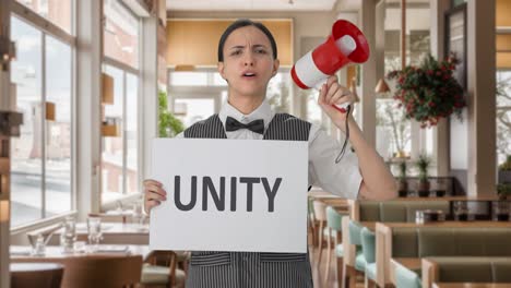 Angry-Indian-woman-waiter-protesting-for-UNITY
