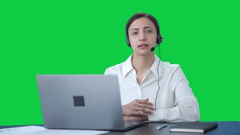 Indian-call-center-girl-talking-to-someone-Green-screen