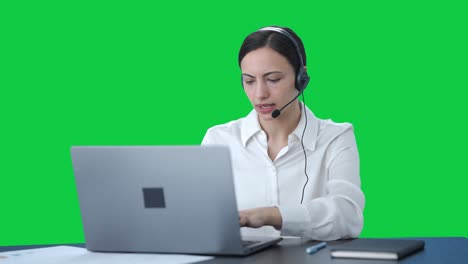 Indian-call-center-girl-talking-to-the-customer-Green-screen
