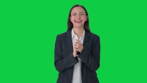 Happy-Indian-female-manager-clapping-and-appreciating-Green-screen
