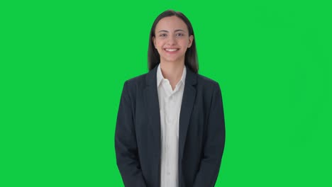 Happy-Indian-business-woman-smiling-to-the-camera-Green-screen