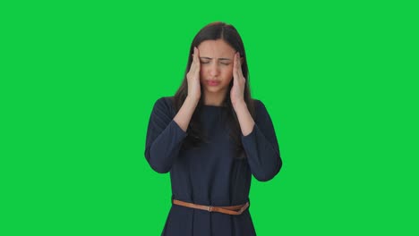Krankes-Indisches-Mädchen-Mit-Kopfschmerzen,-Grüner-Bildschirm