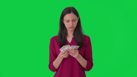Sad-Indian-woman-loses-the-money-Green-screen
