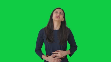Indisches-Mädchen-Leidet-Unter-Magenschmerzen,-Grüner-Bildschirm
