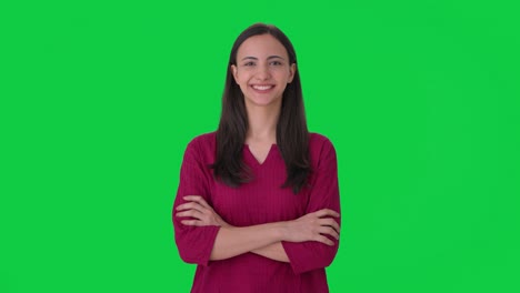 Successful-Indian-woman-standing-crossed-hands-Green-screen