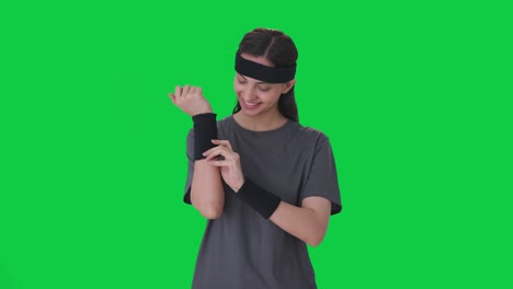 Happy-Indian-woman-getting-ready-for-exercise-Green-Screen