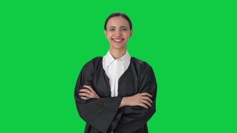 Porträt-Einer-Glücklichen-Indischen-Anwältin-Auf-Grünem-Bildschirm