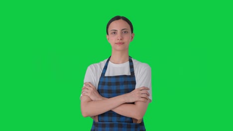 Portrait-of-Indian-housewife-looking-towards-camera-Green-screen