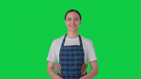 Happy-Indian-housewife-smiling-to-the-camera-Green-screen
