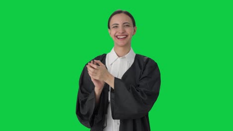 Happy-Indian-female-lawyer-clapping-and-showing-support-Green-screen