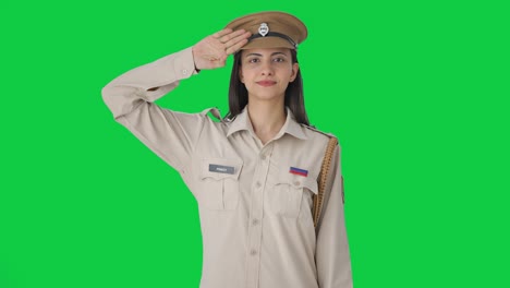 Orgullosa-Oficial-De-Policía-India-Saludando-La-Pantalla-Verde