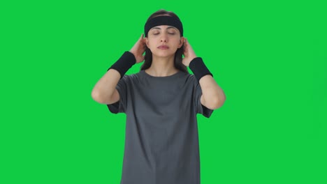 Indian-girl-getting-ready-for-exercise-Green-screen