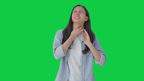 Sick-Indian-girl-suffering-from-neck-pain-Green-screen