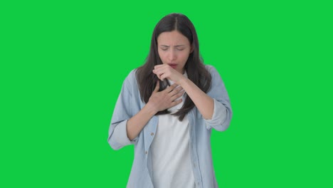 Sick-Indian-girl-suffering-from-cold-and-cough-Green-screen