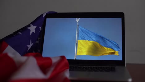 United-States-Flag-and-Ukraine-Flag-on-laptop