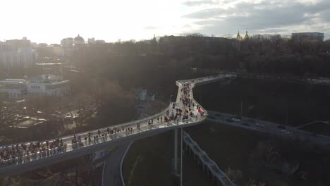 Low-angle-view-of-New-Pedestrian-Bridge,-called-Klitschko-Bridge.