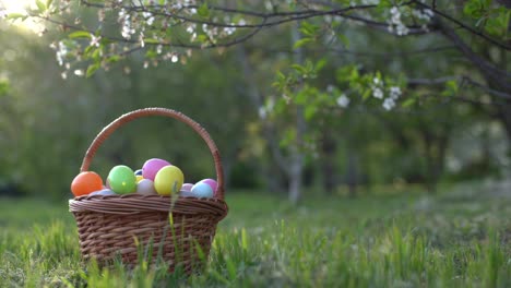 Close-up-of-colorful-Easter-eggs-in-a-basket