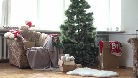 Beautiful-christmas-background.-Christmas-tree-and-Christmas-socks.-christmas-preparation