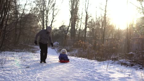 Young-Father-And-Daughter-In-Snow-With-Sled