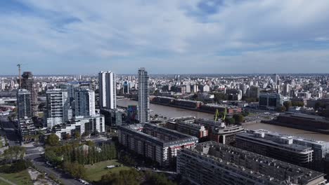 City-river-in-between-modern-skyscraper-buildings-in-Buenos-Aires
