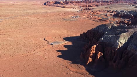 Drone-view-of-sandy-desert-and-rocky-canyon-in-America