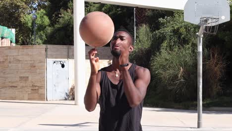 Black-man-spinning-basketball-on-finger