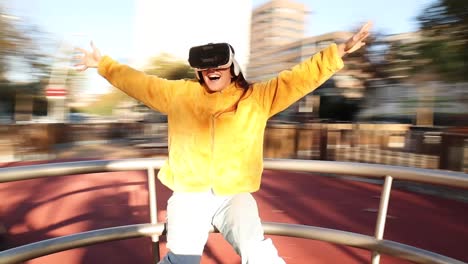 Woman-in-VR-headset-on-playground