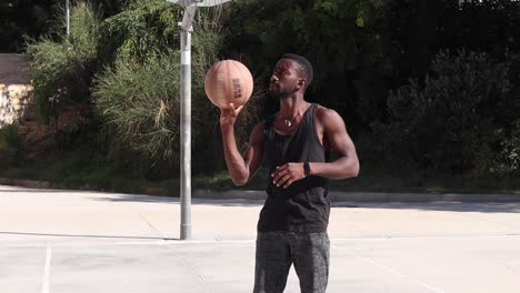 Black-man-spinning-basketball-on-finger