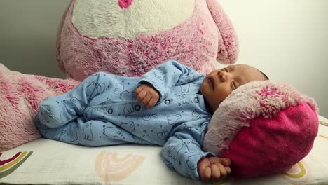 Newborn-baby-lying-on-big-soft-toy