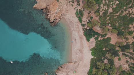 Aerial-view-drone-video-of-a-cove-in-Mallorca-island,-Spain.