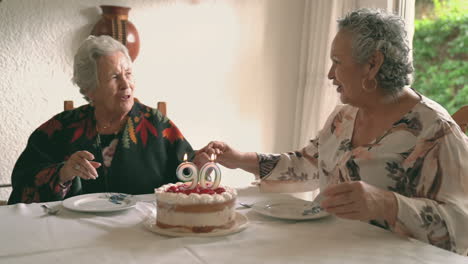Senior-woman-with-female-guest-celebrating-birthday