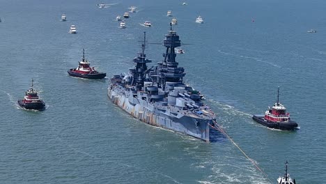 Battleship-Texas-is-being-moved-on-August-31,-2022-to-Galveston,-Texas