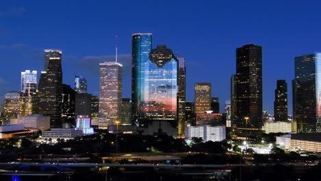Die-Skyline-Von-Houston-Bei-Sonnenuntergang