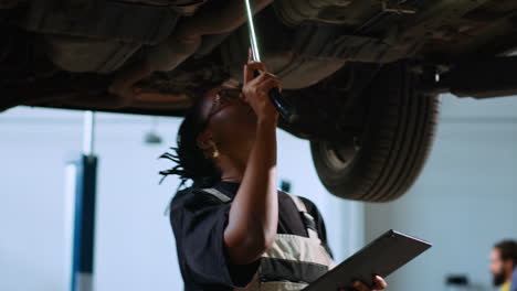 Mechanic-checks-car-from-underneath