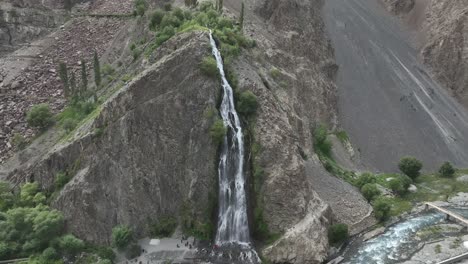 Aerial-top-view-of-Mantoka-Waterfall-in-Karakoram-high-mountain-hills