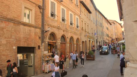 Rafaello-street-in-Urbino,-Italy,-where-the-famous-painter-Rafaello-was-born