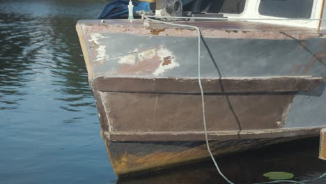 The-bow-of-wood-boat-being-faired-ready-for-paint