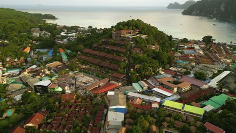 Aerial-drone-shot-flying-toward-the-Phi-phi-Rim-Khao-Hotel-in-Thailand