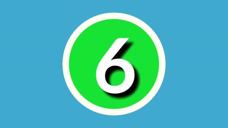 Nummer-6-Sechs-Zeichen-Symbol-Animationsgrafiken-Auf-Grüner-Kugel-Auf-Blauem-Hintergrund,-4K-Cartoon-Videonummer-Für-Videoelemente