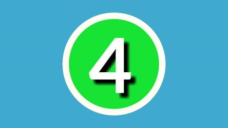 Número-4-Gráficos-En-Movimiento-De-Animación-De-Símbolo-De-Cuatro-Signos-En-Esfera-Verde-Sobre-Fondo-Azul,-Número-De-Video-De-Dibujos-Animados-De-4k-Para-Elementos-De-Video